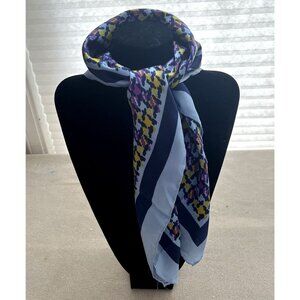 Vtg Schiaparelli Scarf Silk Handrolled Geometric Houndstooth Blue, Purple, Gold
